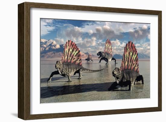 Sail-Backed Dimetrodons, Alive During Earth's Permian Period of Time-null-Framed Art Print