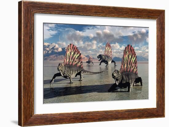 Sail-Backed Dimetrodons, Alive During Earth's Permian Period of Time-null-Framed Art Print