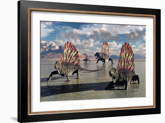 Sail-Backed Dimetrodons, Alive During Earth's Permian Period of Time-null-Framed Art Print