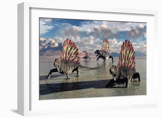 Sail-Backed Dimetrodons, Alive During Earth's Permian Period of Time-null-Framed Art Print