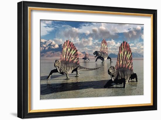 Sail-Backed Dimetrodons, Alive During Earth's Permian Period of Time-null-Framed Art Print
