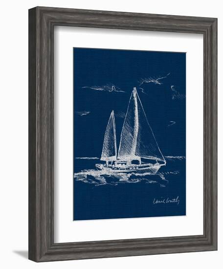 Sail Boat on Blue Burlap II-Lanie Loreth-Framed Art Print