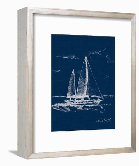 Sail Boat on Blue Burlap II-Lanie Loreth-Framed Art Print