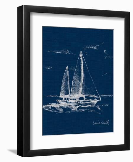 Sail Boat on Blue Burlap II-Lanie Loreth-Framed Art Print