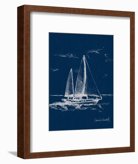 Sail Boat on Blue Burlap II-Lanie Loreth-Framed Art Print
