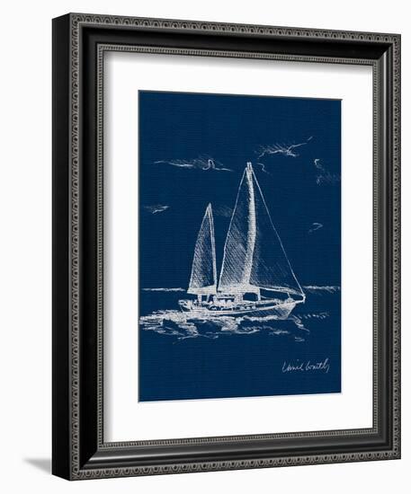 Sail Boat on Blue Burlap II-Lanie Loreth-Framed Art Print