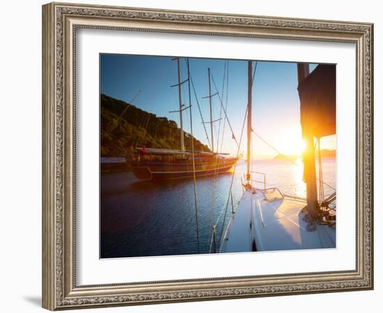 Sail Boats Anchored in a Calm Blue Water Bay of Skopea Limani. Turkey-Dudarev Mikhail-Framed Photographic Print