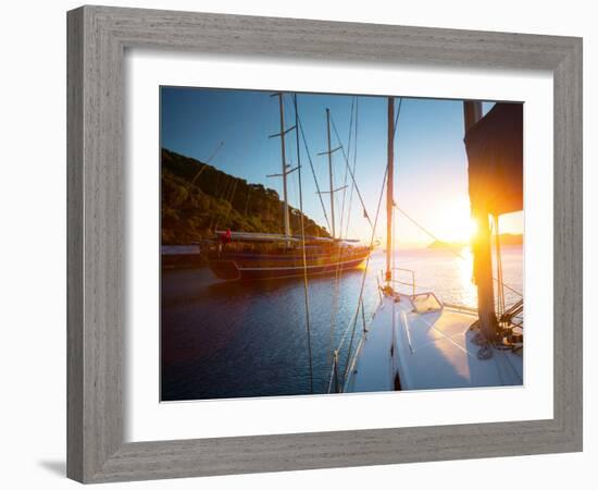 Sail Boats Anchored in a Calm Blue Water Bay of Skopea Limani. Turkey-Dudarev Mikhail-Framed Photographic Print