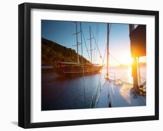 Sail Boats Anchored in a Calm Blue Water Bay of Skopea Limani. Turkey-Dudarev Mikhail-Framed Photographic Print