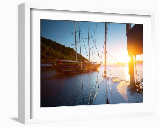 Sail Boats Anchored in a Calm Blue Water Bay of Skopea Limani. Turkey-Dudarev Mikhail-Framed Photographic Print