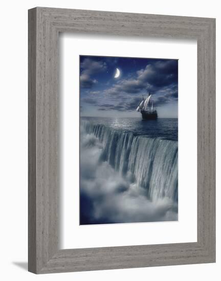 Sailboat and Waterfall at Earth's End-null-Framed Art Print