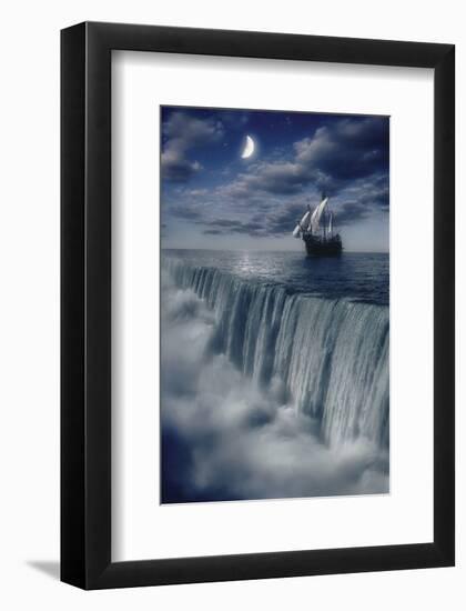 Sailboat and Waterfall at Earth's End-null-Framed Art Print