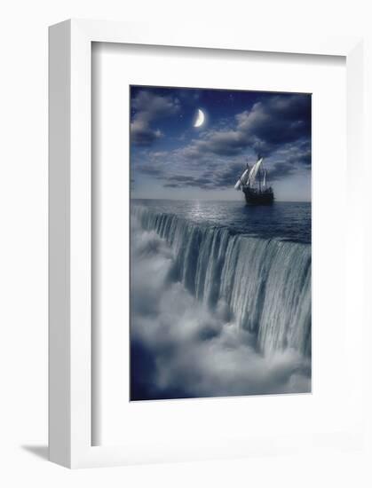 Sailboat and Waterfall at Earth's End-null-Framed Art Print