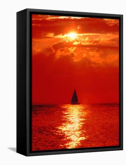 Sailboat at Dawn, Lake Huron, Mackinaw, Michigan, USA-David W. Kelley-Framed Premier Image Canvas