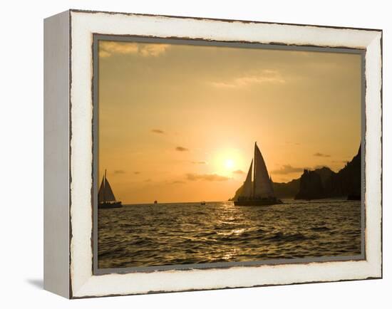 Sailboat at Sunset, Bay of Land's End (El Arco),Cabo San Lucas, Baja, Mexico-Michele Westmorland-Framed Premier Image Canvas