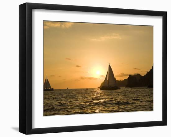 Sailboat at Sunset, Bay of Land's End (El Arco),Cabo San Lucas, Baja, Mexico-Michele Westmorland-Framed Photographic Print