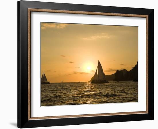 Sailboat at Sunset, Bay of Land's End (El Arco),Cabo San Lucas, Baja, Mexico-Michele Westmorland-Framed Photographic Print