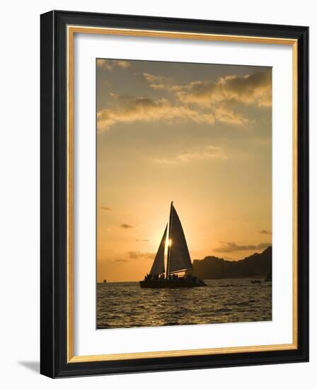 Sailboat at Sunset, Bay of Land's End (El Arco),Cabo San Lucas, Baja, Mexico-Michele Westmorland-Framed Photographic Print