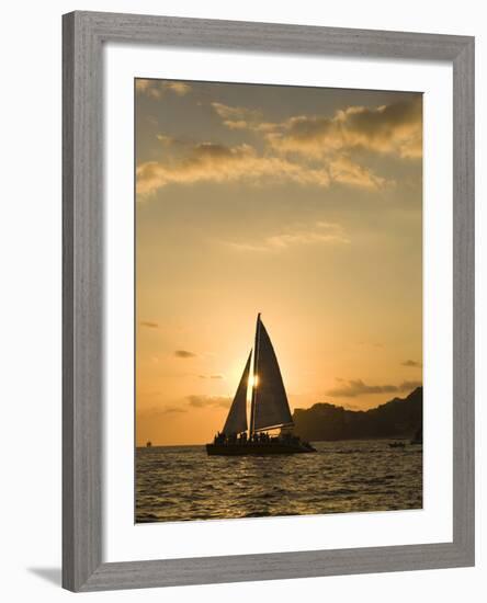 Sailboat at Sunset, Bay of Land's End (El Arco),Cabo San Lucas, Baja, Mexico-Michele Westmorland-Framed Photographic Print