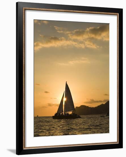 Sailboat at Sunset, Bay of Land's End (El Arco),Cabo San Lucas, Baja, Mexico-Michele Westmorland-Framed Photographic Print