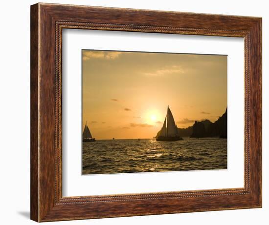 Sailboat at Sunset, Bay of Land's End (El Arco),Cabo San Lucas, Baja, Mexico-Michele Westmorland-Framed Photographic Print