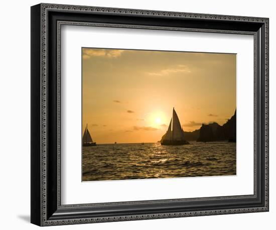 Sailboat at Sunset, Bay of Land's End (El Arco),Cabo San Lucas, Baja, Mexico-Michele Westmorland-Framed Photographic Print