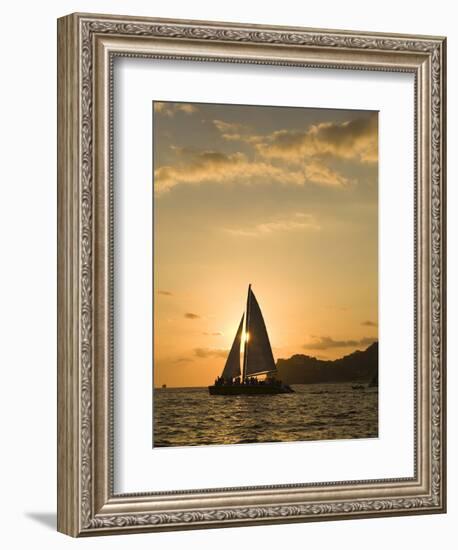 Sailboat at Sunset, Bay of Land's End (El Arco),Cabo San Lucas, Baja, Mexico-Michele Westmorland-Framed Photographic Print