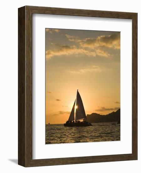 Sailboat at Sunset, Bay of Land's End (El Arco),Cabo San Lucas, Baja, Mexico-Michele Westmorland-Framed Photographic Print