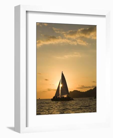 Sailboat at Sunset, Bay of Land's End (El Arco),Cabo San Lucas, Baja, Mexico-Michele Westmorland-Framed Photographic Print