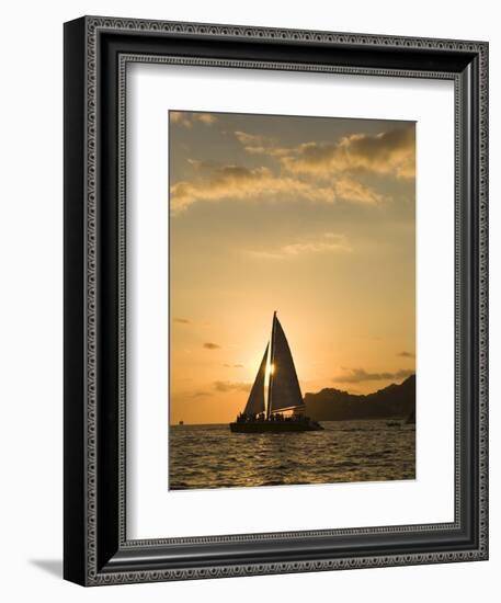 Sailboat at Sunset, Bay of Land's End (El Arco),Cabo San Lucas, Baja, Mexico-Michele Westmorland-Framed Photographic Print