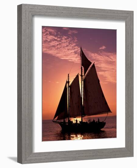 Sailboat at Sunset, Key West's Old Town Harbour, Florida Keys, Florida, USA-Greg Johnston-Framed Photographic Print