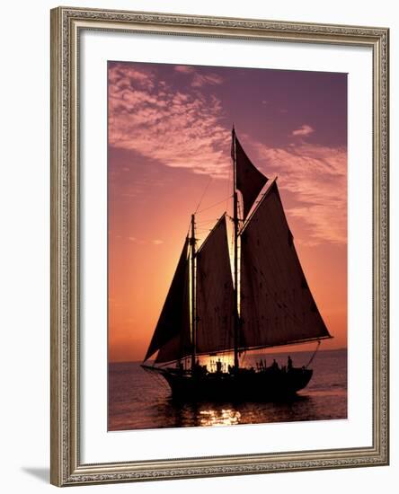 Sailboat at Sunset, Key West's Old Town Harbour, Florida Keys, Florida, USA-Greg Johnston-Framed Photographic Print