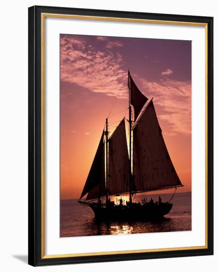 Sailboat at Sunset, Key West's Old Town Harbour, Florida Keys, Florida, USA-Greg Johnston-Framed Photographic Print