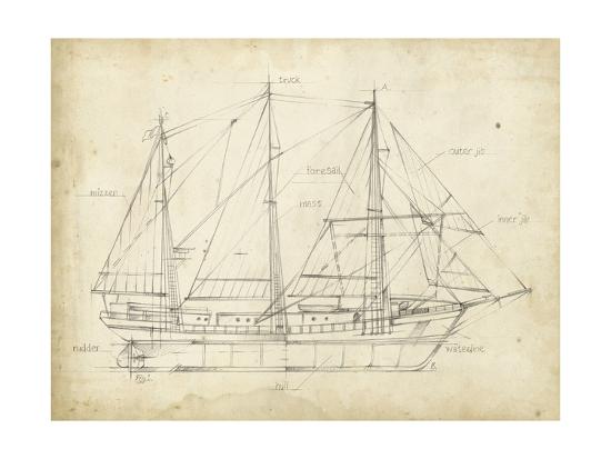 sailboat blueprint ii art print by ethan harper art com