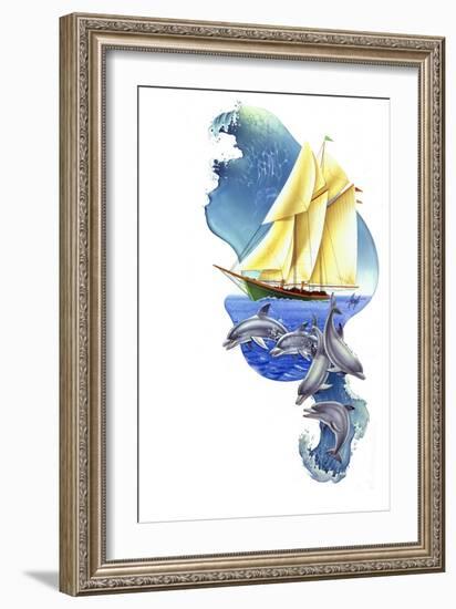 Sailboat Dolphin Wave-James Mazzotta-Framed Giclee Print