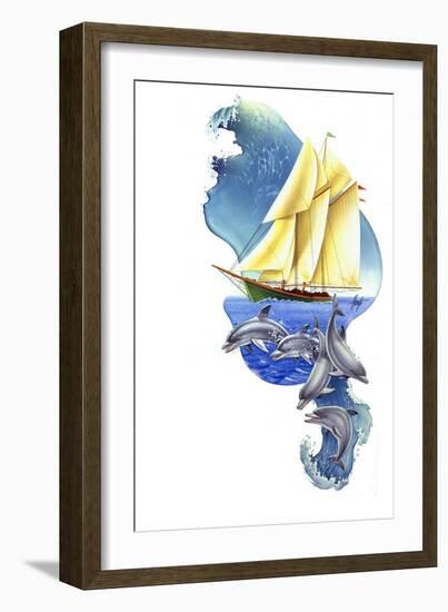 Sailboat Dolphin Wave-James Mazzotta-Framed Giclee Print