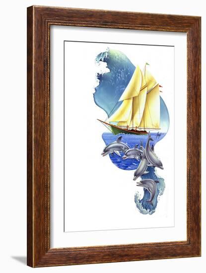 Sailboat Dolphin Wave-James Mazzotta-Framed Giclee Print