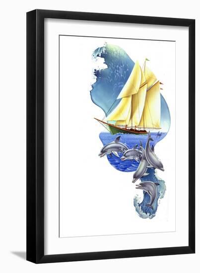 Sailboat Dolphin Wave-James Mazzotta-Framed Giclee Print