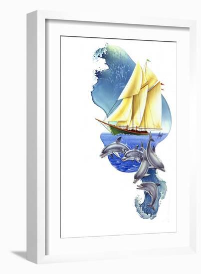 Sailboat Dolphin Wave-James Mazzotta-Framed Giclee Print