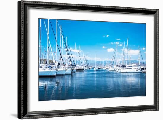 Sailboat Harbor, Many Beautiful Moored Sail Yachts in the Sea Port, Modern Water Transport, Summert-Anna Omelchenko-Framed Photographic Print