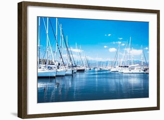 Sailboat Harbor, Many Beautiful Moored Sail Yachts in the Sea Port, Modern Water Transport, Summert-Anna Omelchenko-Framed Photographic Print