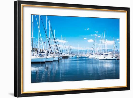 Sailboat Harbor, Many Beautiful Moored Sail Yachts in the Sea Port, Modern Water Transport, Summert-Anna Omelchenko-Framed Photographic Print