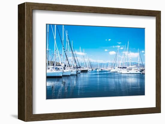 Sailboat Harbor, Many Beautiful Moored Sail Yachts in the Sea Port, Modern Water Transport, Summert-Anna Omelchenko-Framed Photographic Print