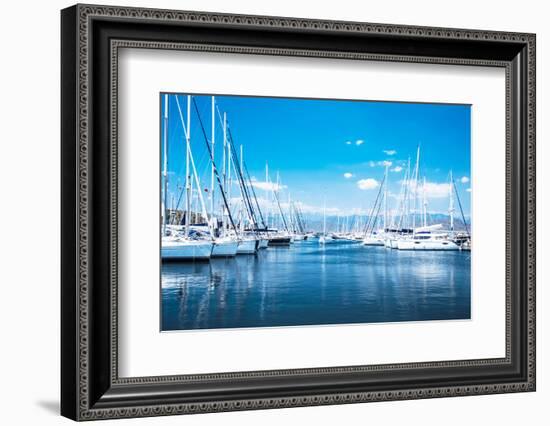 Sailboat Harbor, Many Beautiful Moored Sail Yachts in the Sea Port, Modern Water Transport, Summert-Anna Omelchenko-Framed Photographic Print