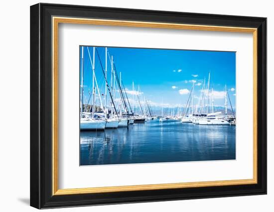 Sailboat Harbor, Many Beautiful Moored Sail Yachts in the Sea Port, Modern Water Transport, Summert-Anna Omelchenko-Framed Photographic Print