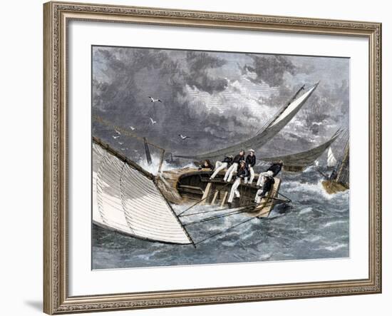 Sailboat Heeling Over in a Hiker-Yacht Race on the Delaware River, 1870s-null-Framed Giclee Print