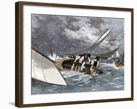 Sailboat Heeling Over in a Hiker-Yacht Race on the Delaware River, 1870s-null-Framed Giclee Print