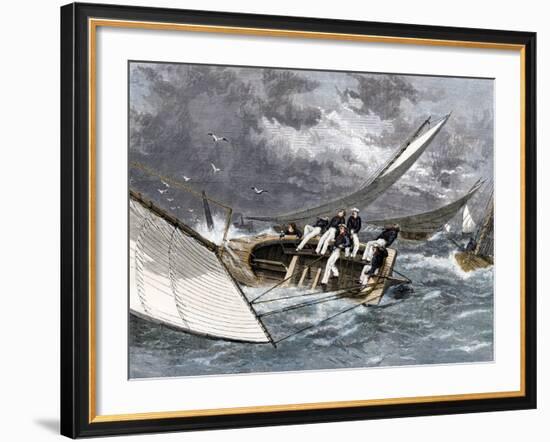 Sailboat Heeling Over in a Hiker-Yacht Race on the Delaware River, 1870s-null-Framed Giclee Print