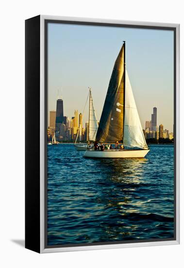 Sailboat in a Lake, Lake Michigan, Chicago, Cook County, Illinois, USA-null-Framed Stretched Canvas