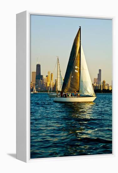 Sailboat in a Lake, Lake Michigan, Chicago, Cook County, Illinois, USA-null-Framed Stretched Canvas